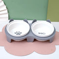 Pet ceramic feeding bowl, double bowl, inclined angle to hold food and water, protect the cat's cervical spine.